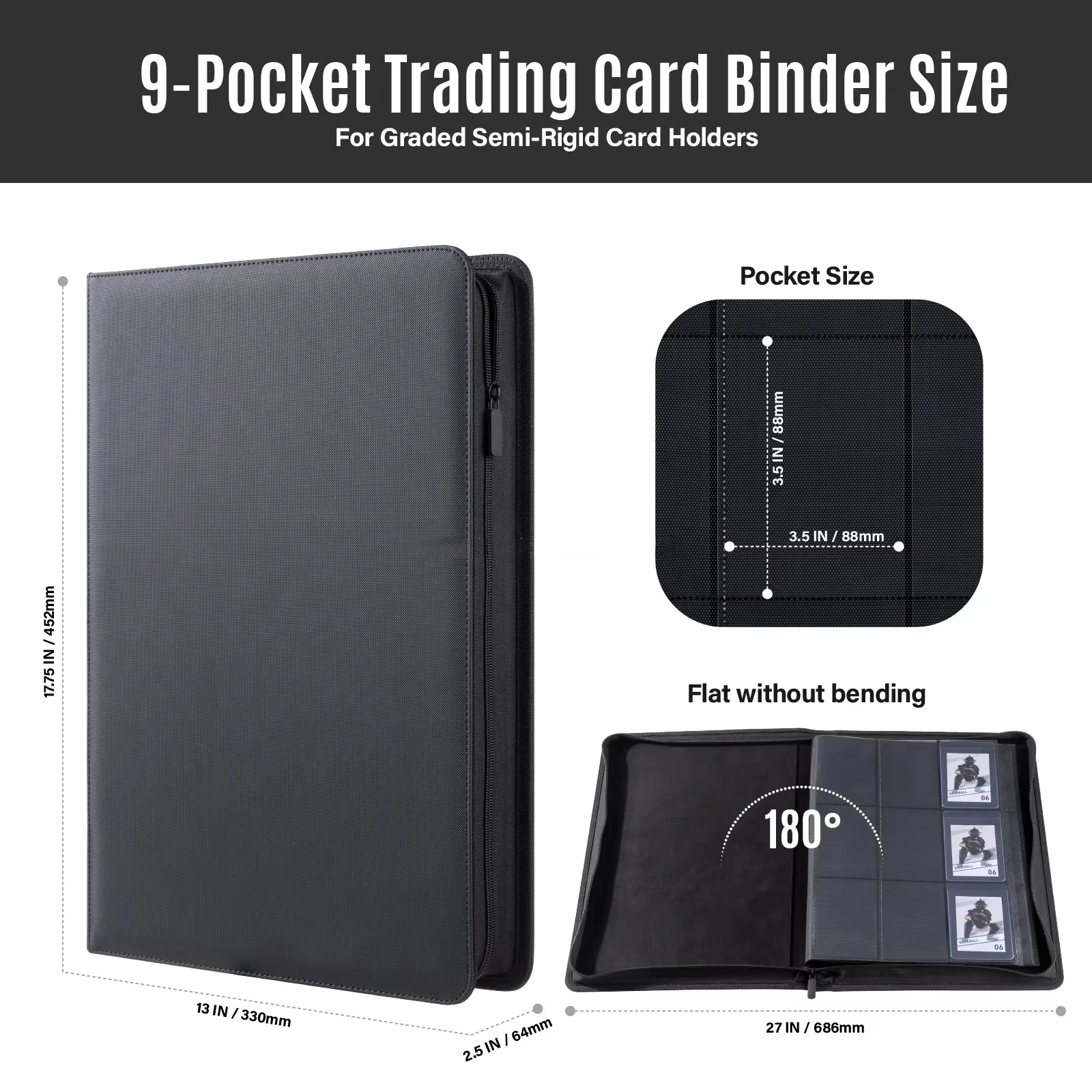 Semi-Rigid Card Saver Collectors Binder Holds 360 Cards 9 Pocket Trading Card Album