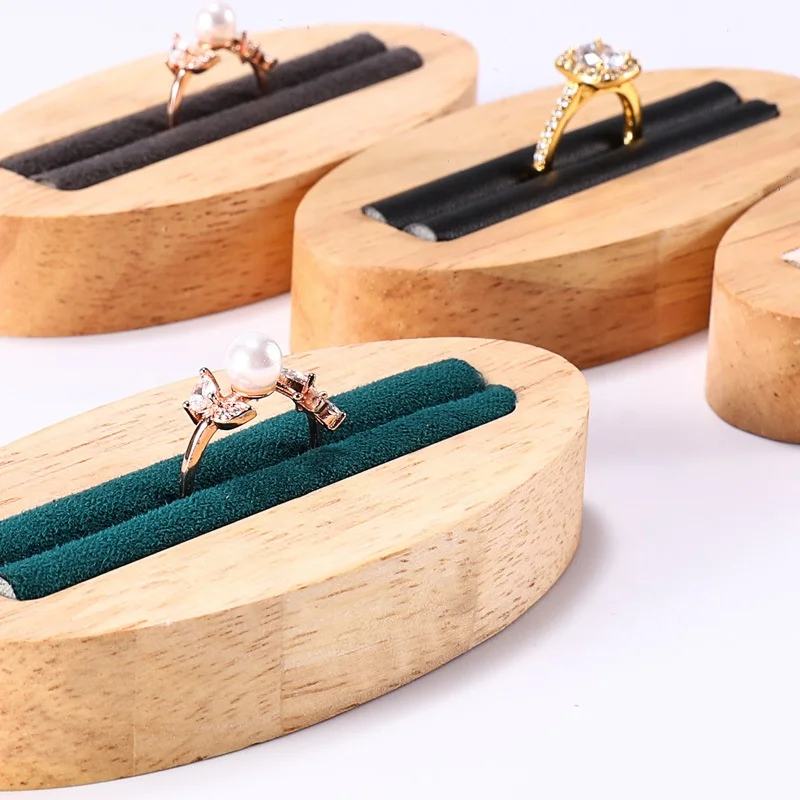 wholesale solid wooden frame ring earring jewelry display stand table velvet leather inner high quality wholesale