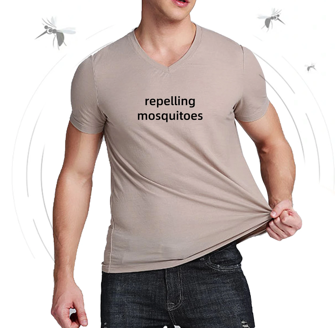 Natural wormwood fiber fabric durable anti-mosquito inhibit bacter breathable v neck stretch tshirts custom logo t shirt for men