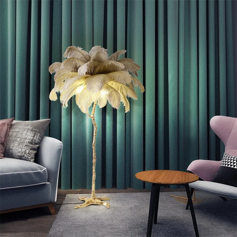 New ostrich floor lamp ins light luxury American resin all copper lamp decorative feather lamp