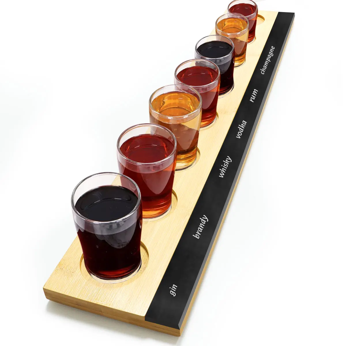 Bamboo Beer Sampler Tray 8 slots Shot wine Glass Tray storage Standing holder whiskey shot glass holder tray with Chalkboard