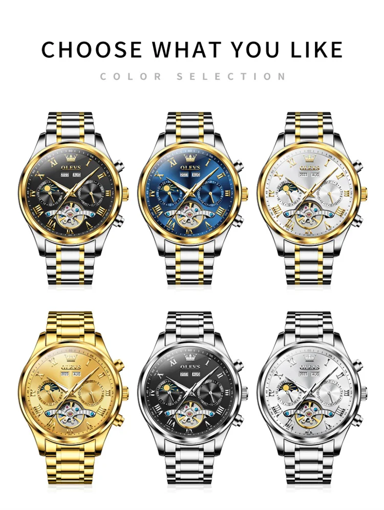 OLEVS 7005 classic dongguan men mechanical watch original Stainless steel band Waterproof automatic storage Casual watch design