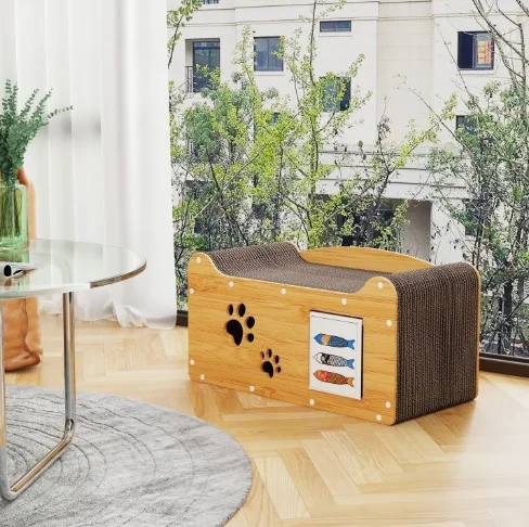 Vertical Cat Bed with Tunnel Drilling Hole Fun Interactive Scratching Board Debris-Free Grinding Gripper Cat Trees Scratcher Toy