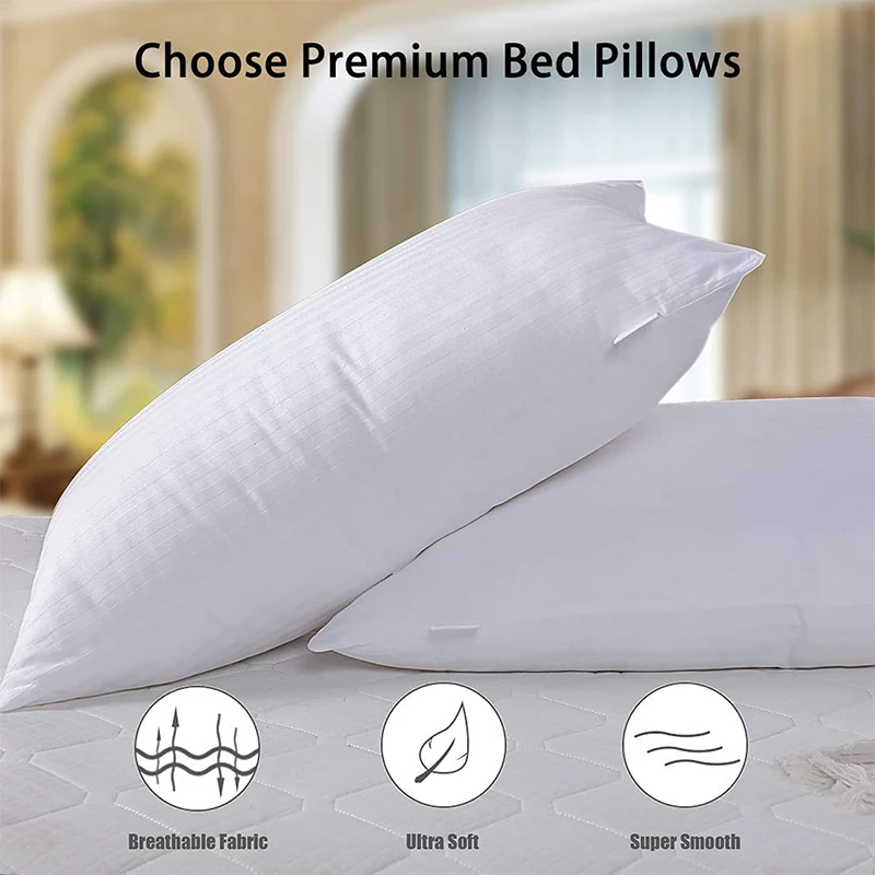 Hotel quality Luxury Gel Plush Soft down alternative microfiber filled cotton stripe Bed Pillows for Back Stomach Side Sleepers