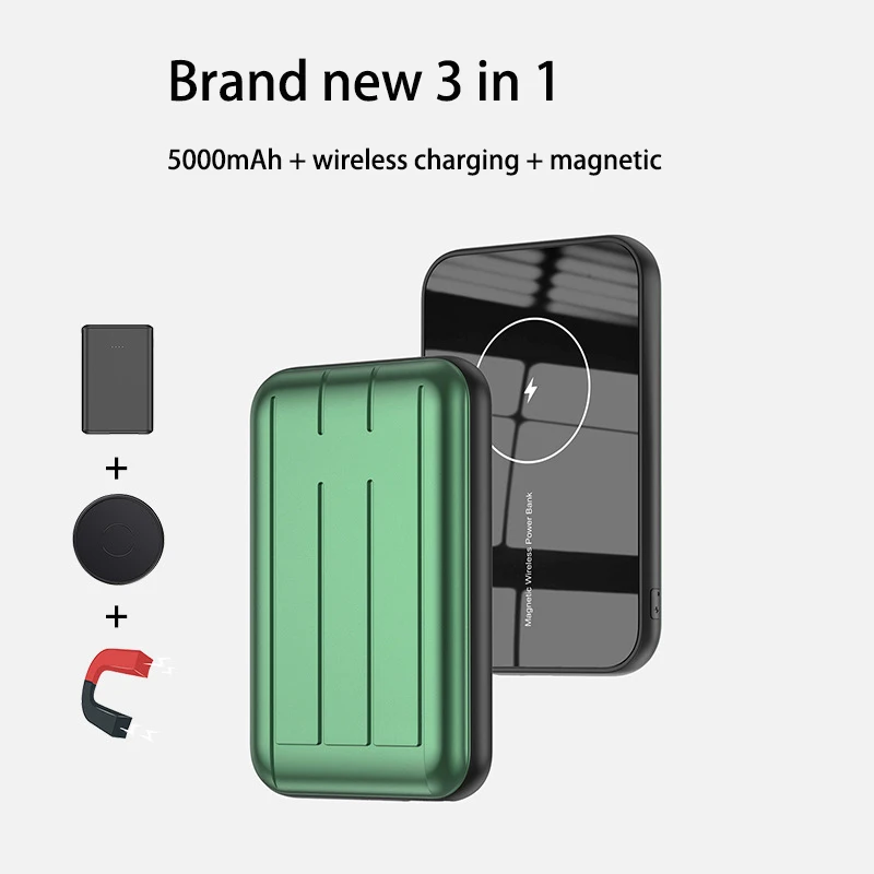 
2021 Universal 5000Mah One Step Charging-Mini Wireless Powerbank Magnetic Thin Portable 3In1 Magsafing Power Bank 
