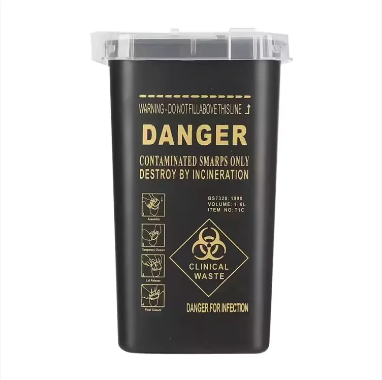 Tattoo Plastic Sharps Box Small Biohazard Needle Container Infectious Waste Safe Disposal Bin