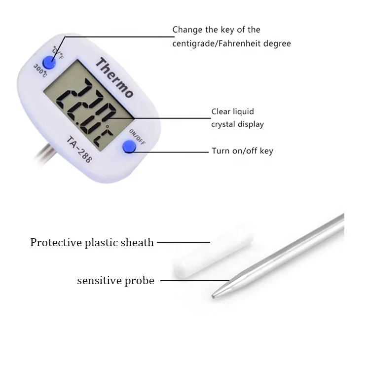 TA-288 Portable LCD display Stainless Steel Sensor Probe BBQ Meat Food Digital Household Cooking Thermometer Tools