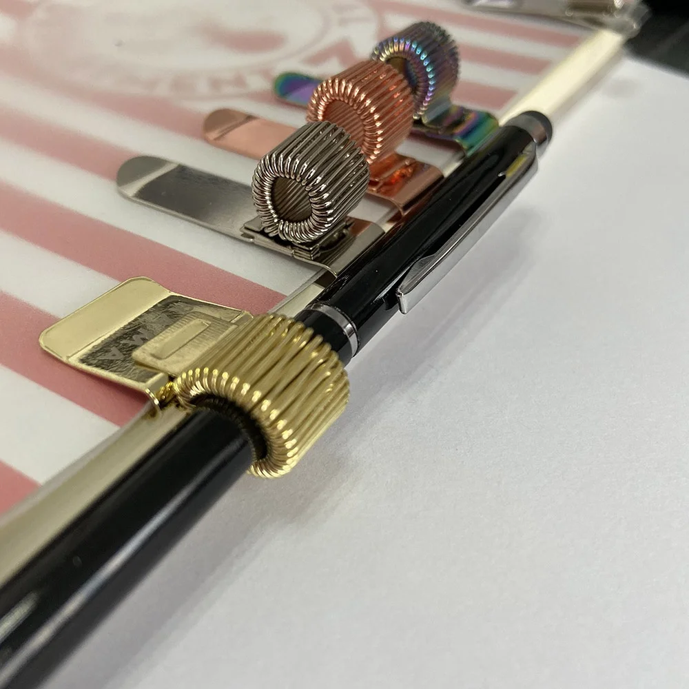 
Customized High Quality Gold color Flat Metal Stainless steel Clip with Spring pen holder 