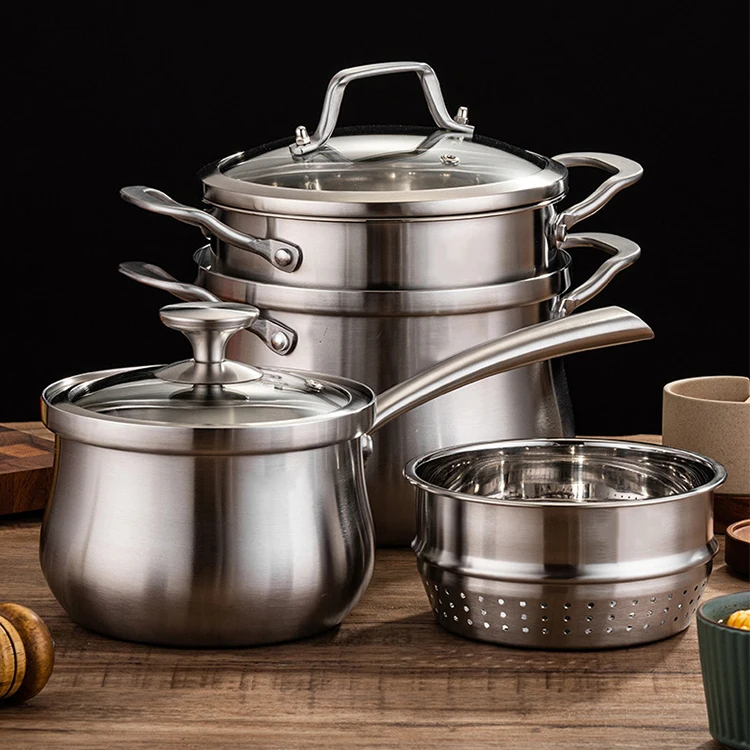 Multifunctional Household 16-24cm Large Capacity Thickened 304 Stainless Steel Milk Pot Steamer Soup Pot
