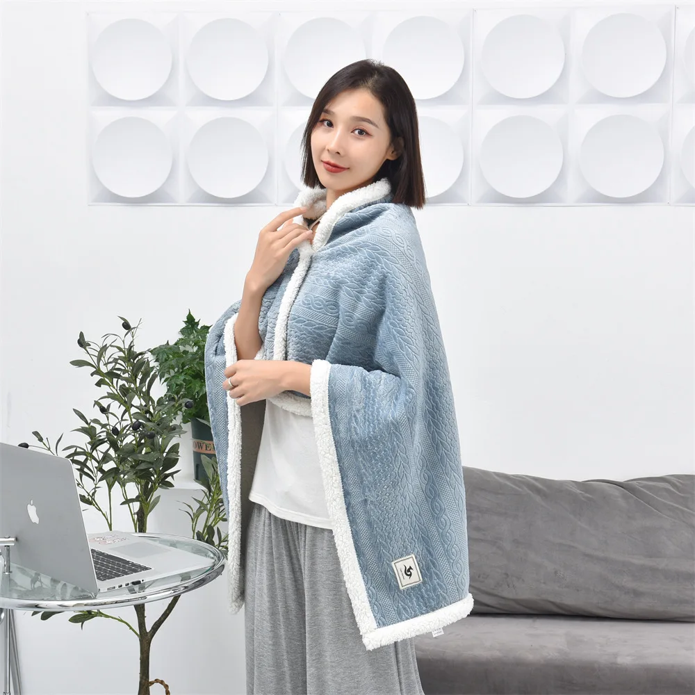 Wholesale Flannel Embossed Shawl Blanket Nap Blanket Office air Conditioning Blanket for Multifunctional Thickened Lamb Wool