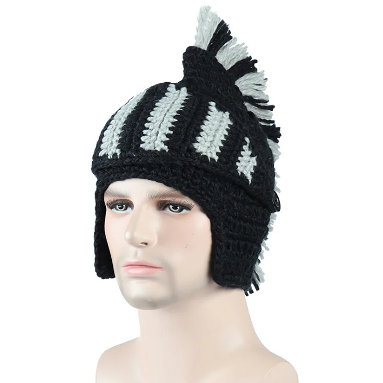 F-4874 new creative funny knight helmet hat free knitted pattern beanie crochet roman hat for party wholesale
