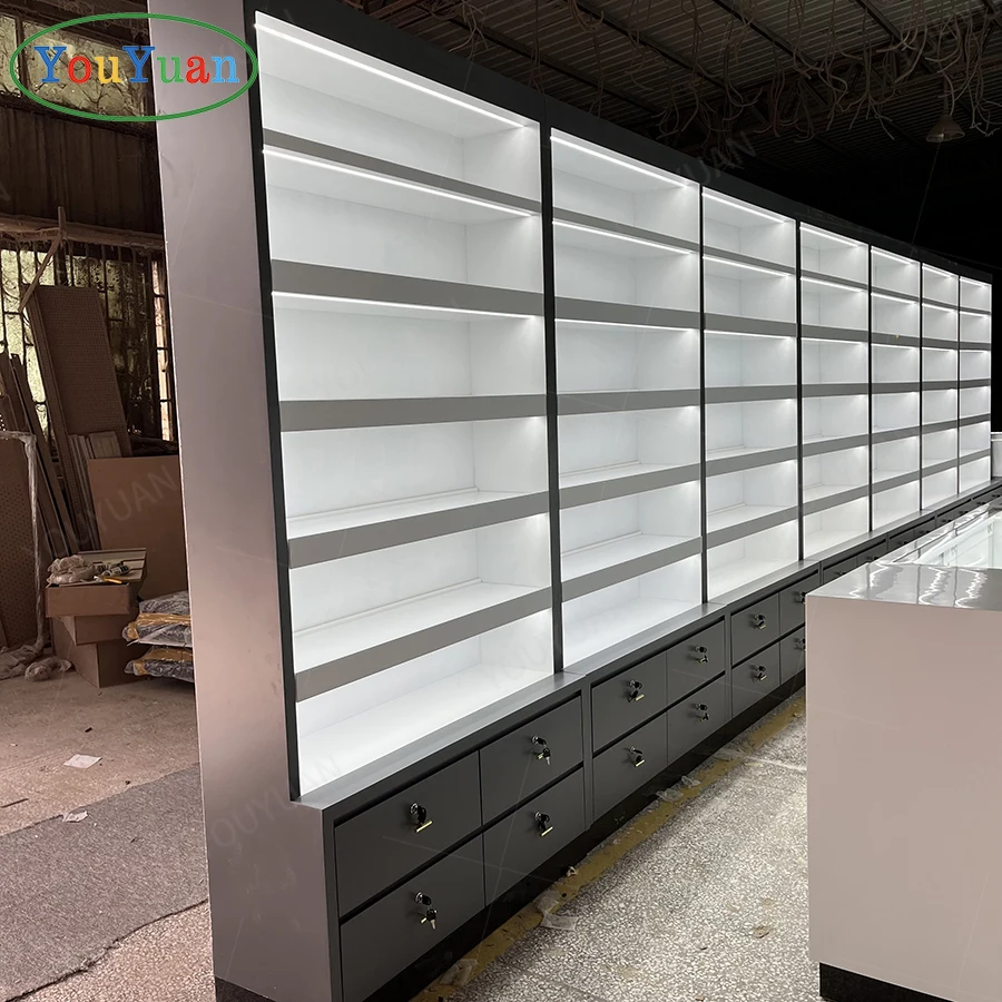 Smoke Shop Display Showcase Dispensary Store Interior Glass Display Showcase For Business Shop