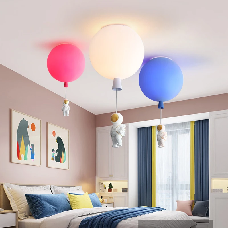 Creative Cartoon Kid Bedroom Colorful Bubble Ceiling Light with Astronaut Chandelier Lamp E27 Bulb