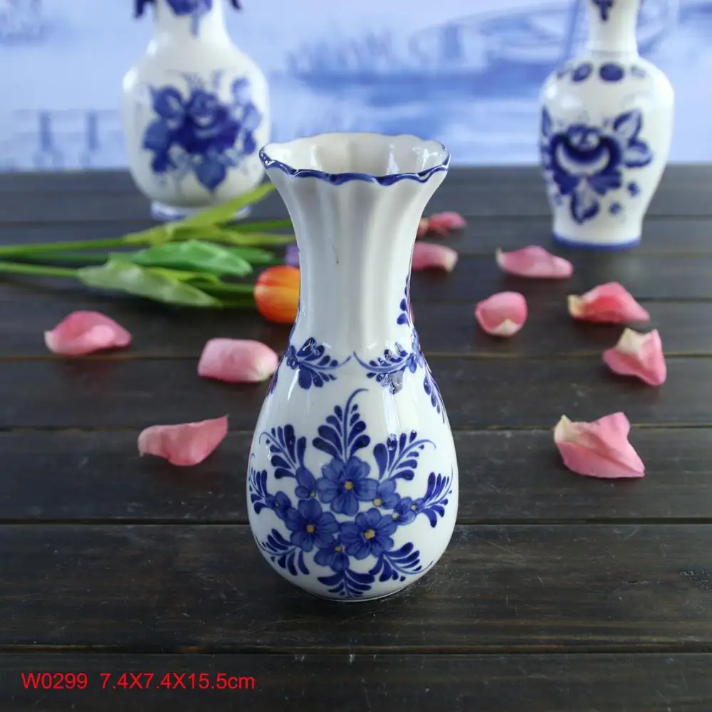 Vintage Delft Holland Handpainted Windmill and Flower Vase Blue & White  20th Dutch Pottery