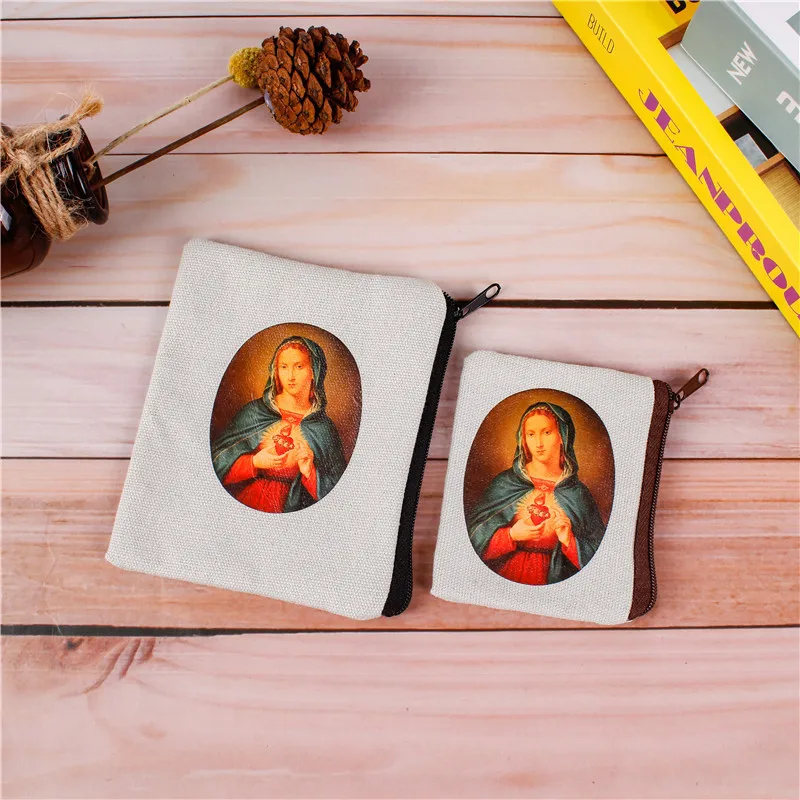 Custom Printing Various Religious Pattern Pattern Canvas Polyester Zipper Bag Ornament Headphone Storage Bag