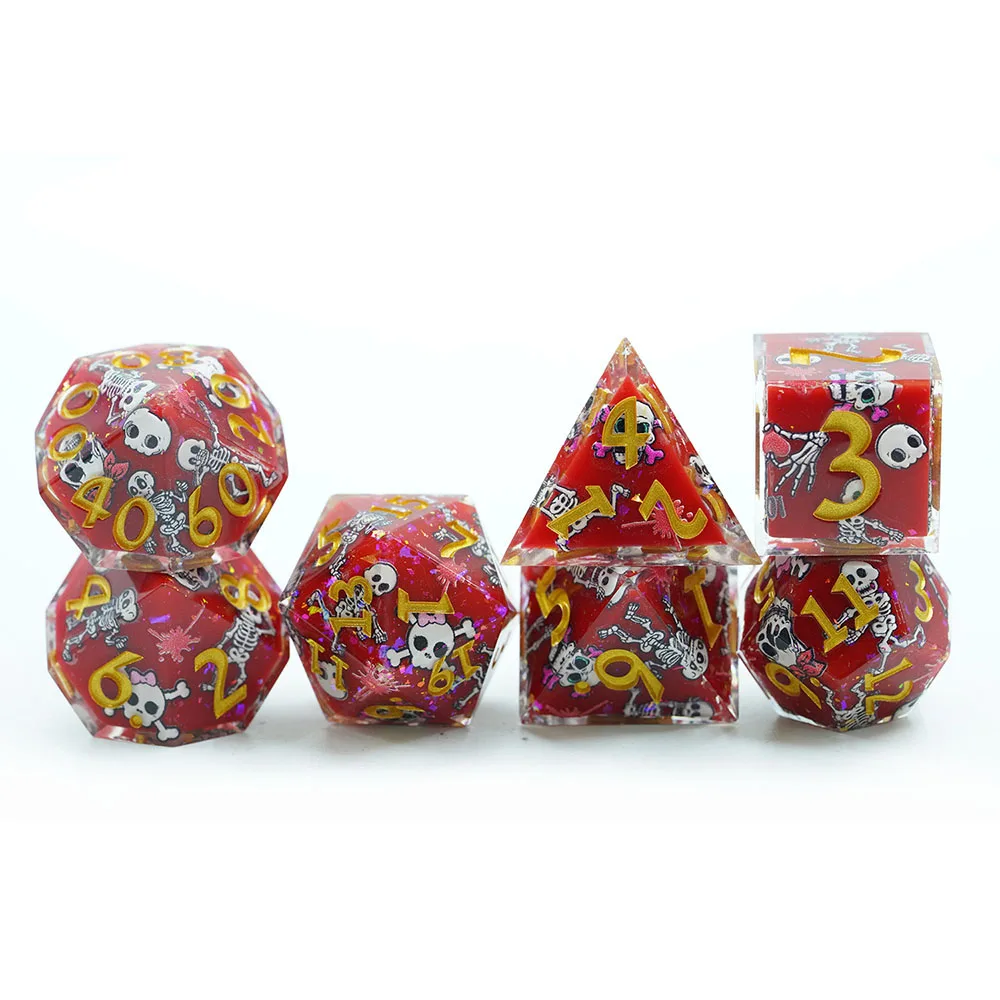 7PCS Set Custom board game Dice Set dnd resin sharp edge skeleton dice