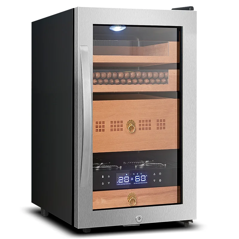 Thermostat Cigar Cabinet Black Color 48L Stainless Steel Wood Mini Cigar Humidors For Household
