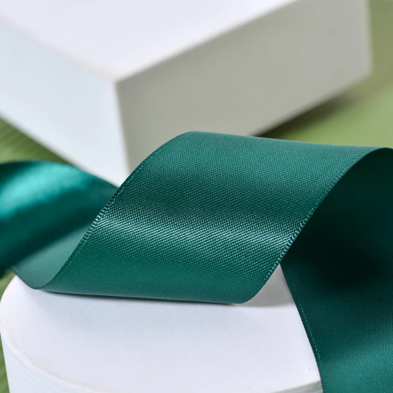 1.5 inch Polyester Green colors 38MM Solid Color Double Faced Satin Ribbon For Gift Bows 100 Yard Roll