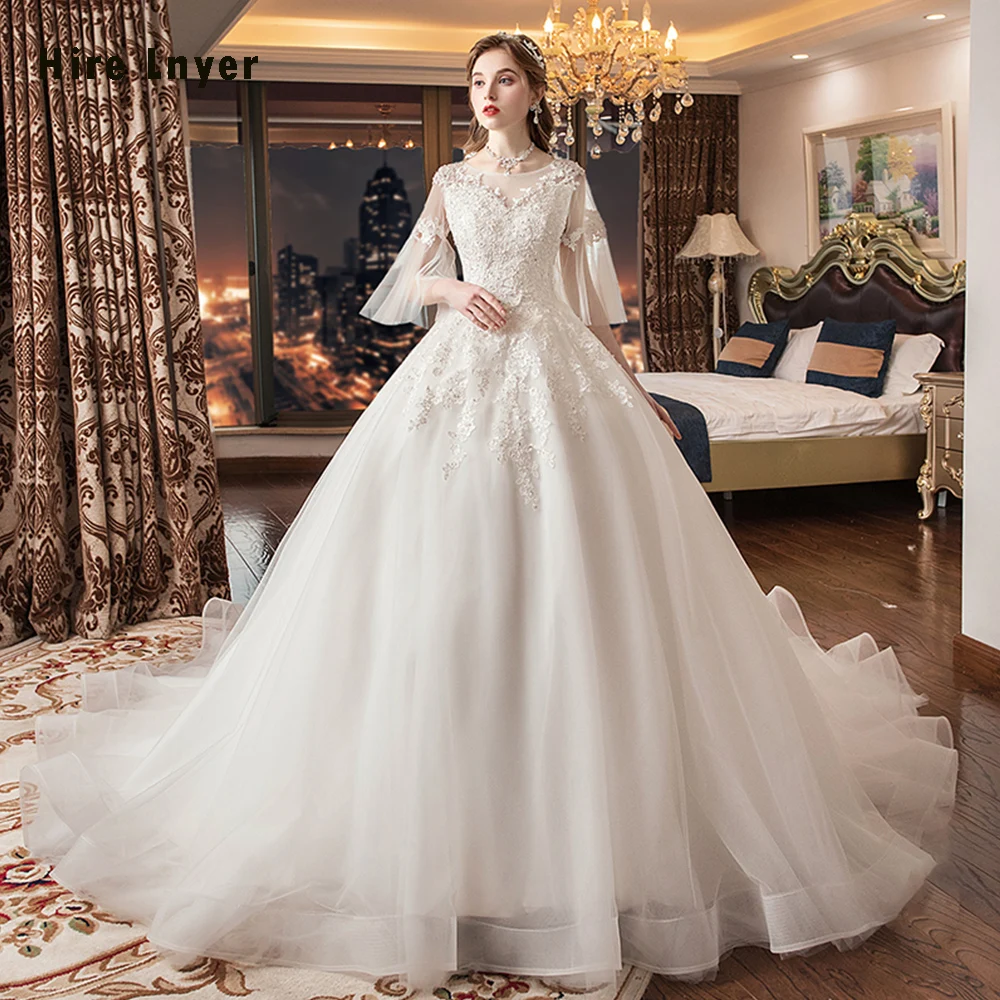 Robe Mariage China Custom Made Short Sleeve Lace Up Back Beading Sequins Appliques Ball Gown Wedding Dresses Plus Size Gelinlik