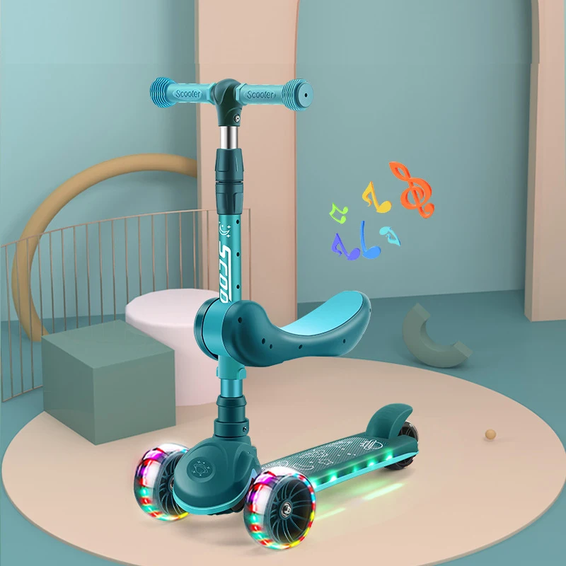 Manufacturer europe lucky adjustable 3 wheel scooter children kids kick scooter with big wheel led light