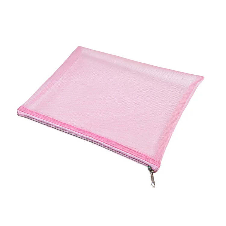 Custom Pink Mesh Makeup Bags Clear Zipper Pouch Wash Kit Travel Net Bag For Packaging