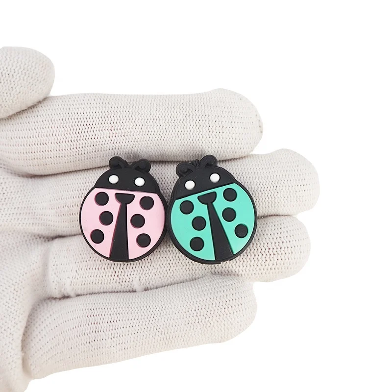 Hot Selling BPA Free DIY Pacifier Chain Bracelet Beadable Pen Accessories Ladybug Silicone Beads Wholesale