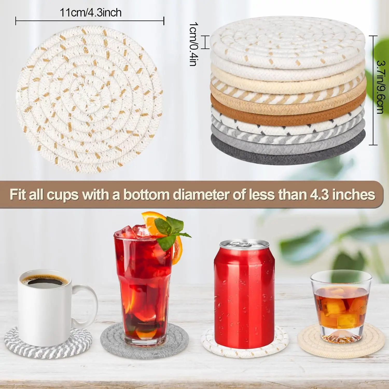 47 Different Color 4.3inch Woven Cotton Coasters, Absorbent Boho Coasters for Drinks, Cup for Room Decor,TLX0172