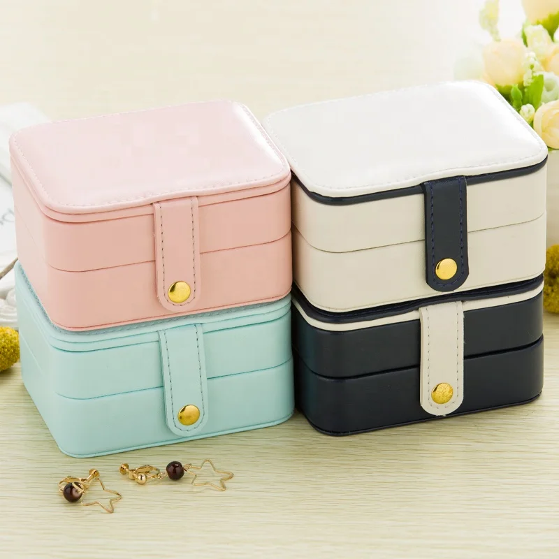 Custom Fashion New Portable white & Pink leather Mini packaging jewelry box with mirror