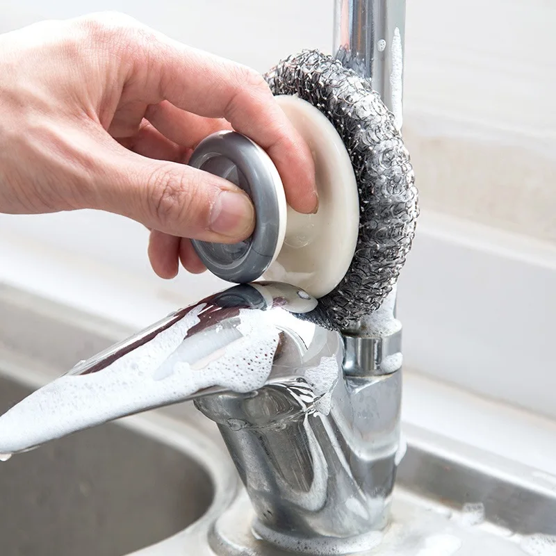 Kitchen cleaning brush with handle steel wire cleaning ball brush dishwasher pot brush stainless steel washer