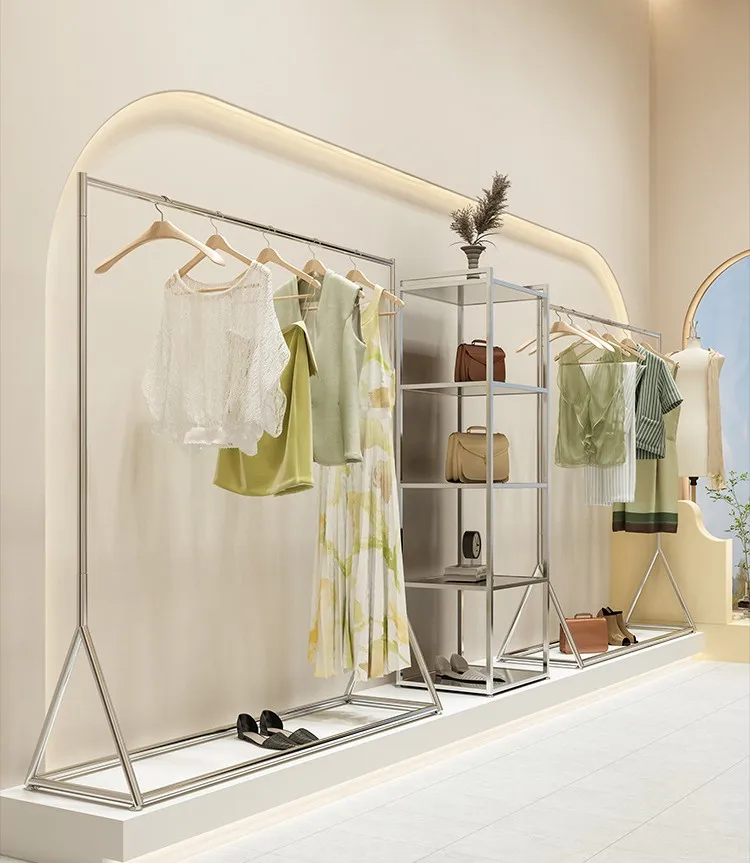 Fashion Boutique Gold Garment Wall Mounted Hanging Shelves Clothes Shop Furniture Metal Clothing Display Racks Shelf