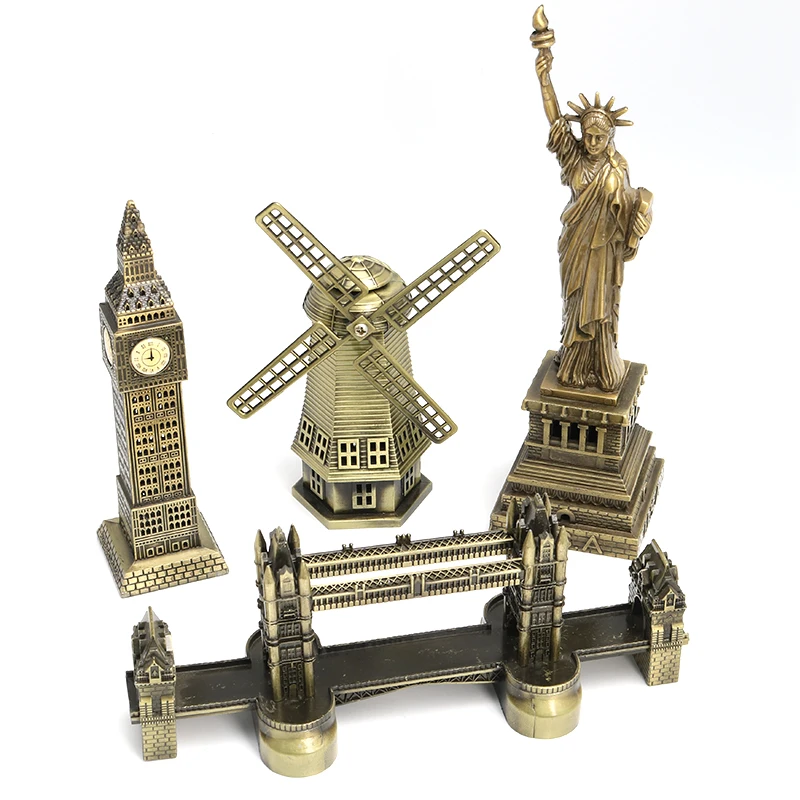 Custom Retro Style Statue of Liberty Tourist Souvenir 3D Model Golden Gate Bridge Metal Crafts Ornaments