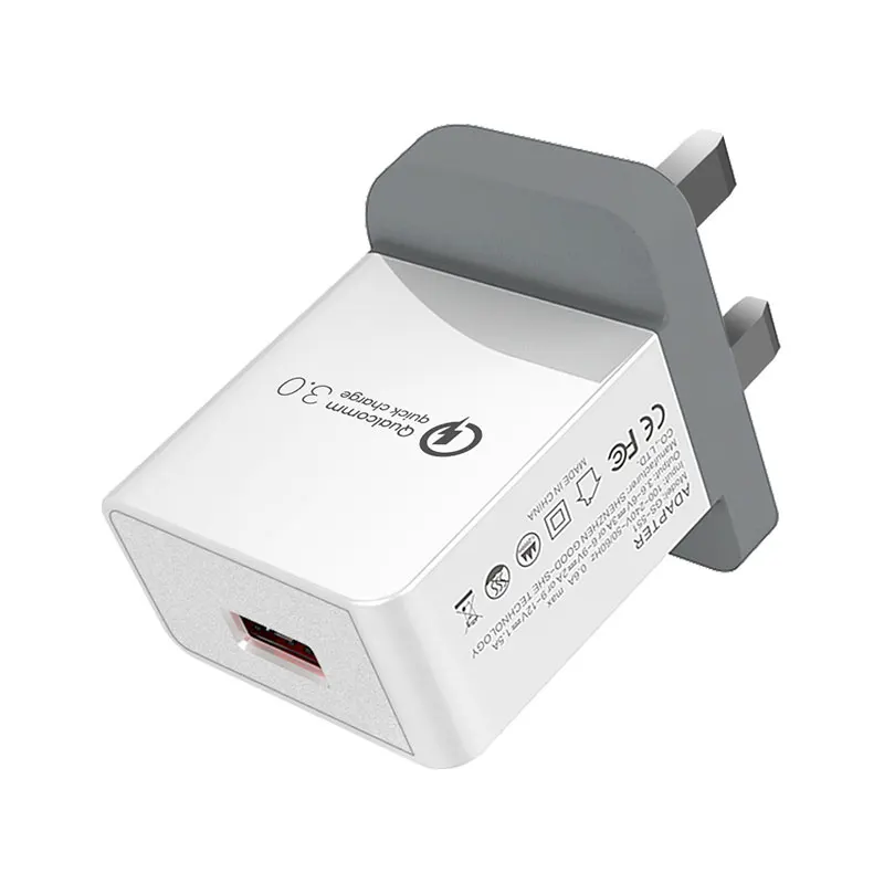 UK Regulations ABS+PC Material ELT Certified QC3.0 18W 9V 2A Fast Charging USB Wall Charger