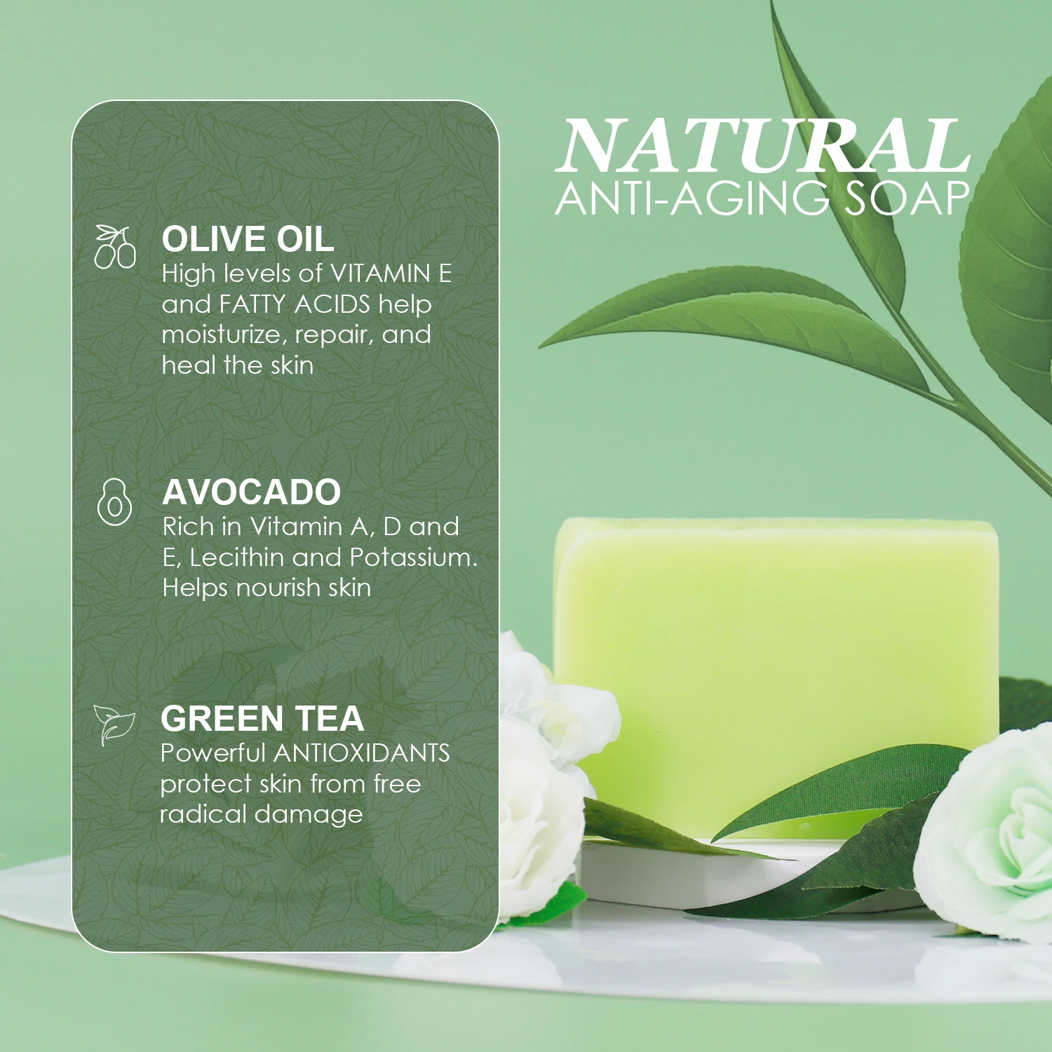 Custom Logo Olive & Shea Butter Green Tea Soap Lightening Exfoliating High Quality Hand Made Organic Soap Bar Handmade