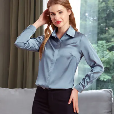 2021 New Spring Long Sleeve Satin Silk Top Shirts For Women