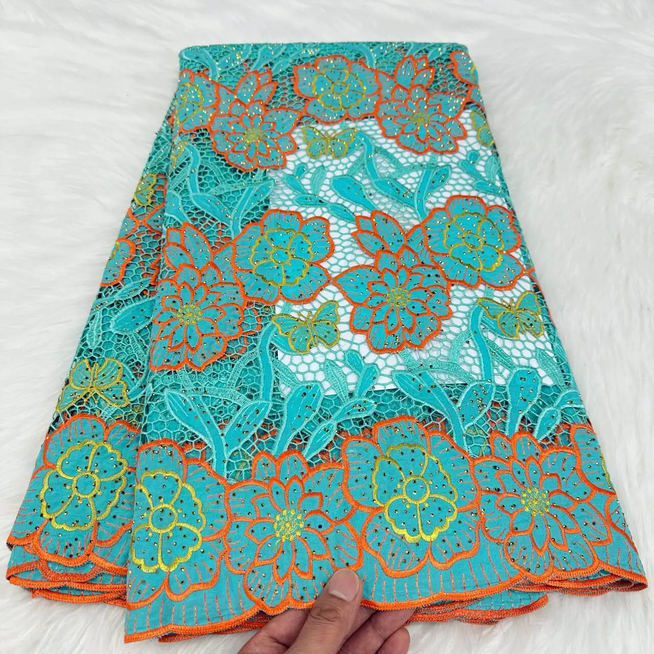 African Lace Fabric Guipure Cord Water Soluble Embroidery Colorful guipure lace hollow designs fabric for women dress