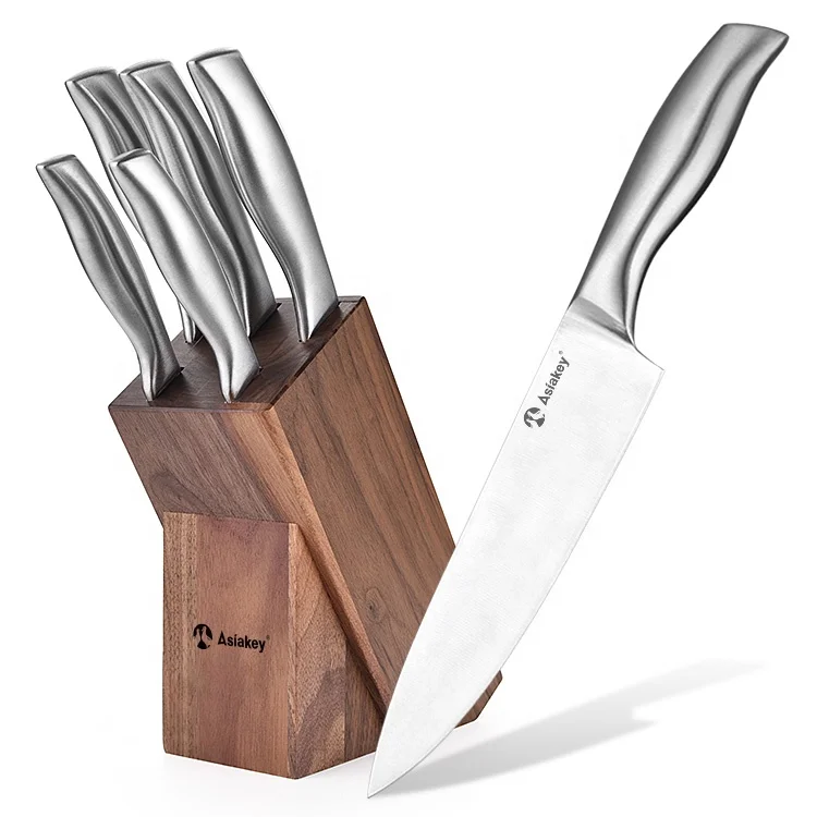 Stainless Steel Kitchen Knife Set with Full Tang High Grade Blades and Wooden Storage Block