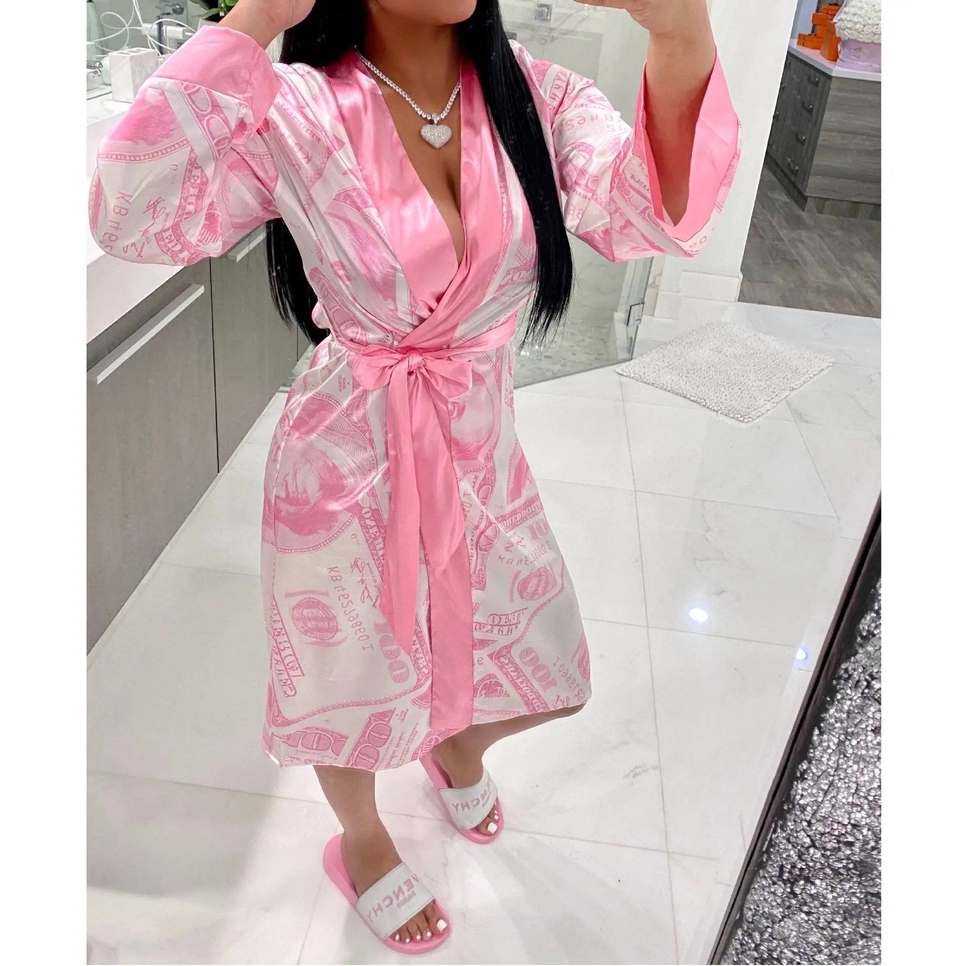 JF Accappatoio Poncho Adulti Night Wear New Style Summer Sexy Satin Robe Sets Short Sleeve Above Knee Dress Nightgown Pajamas