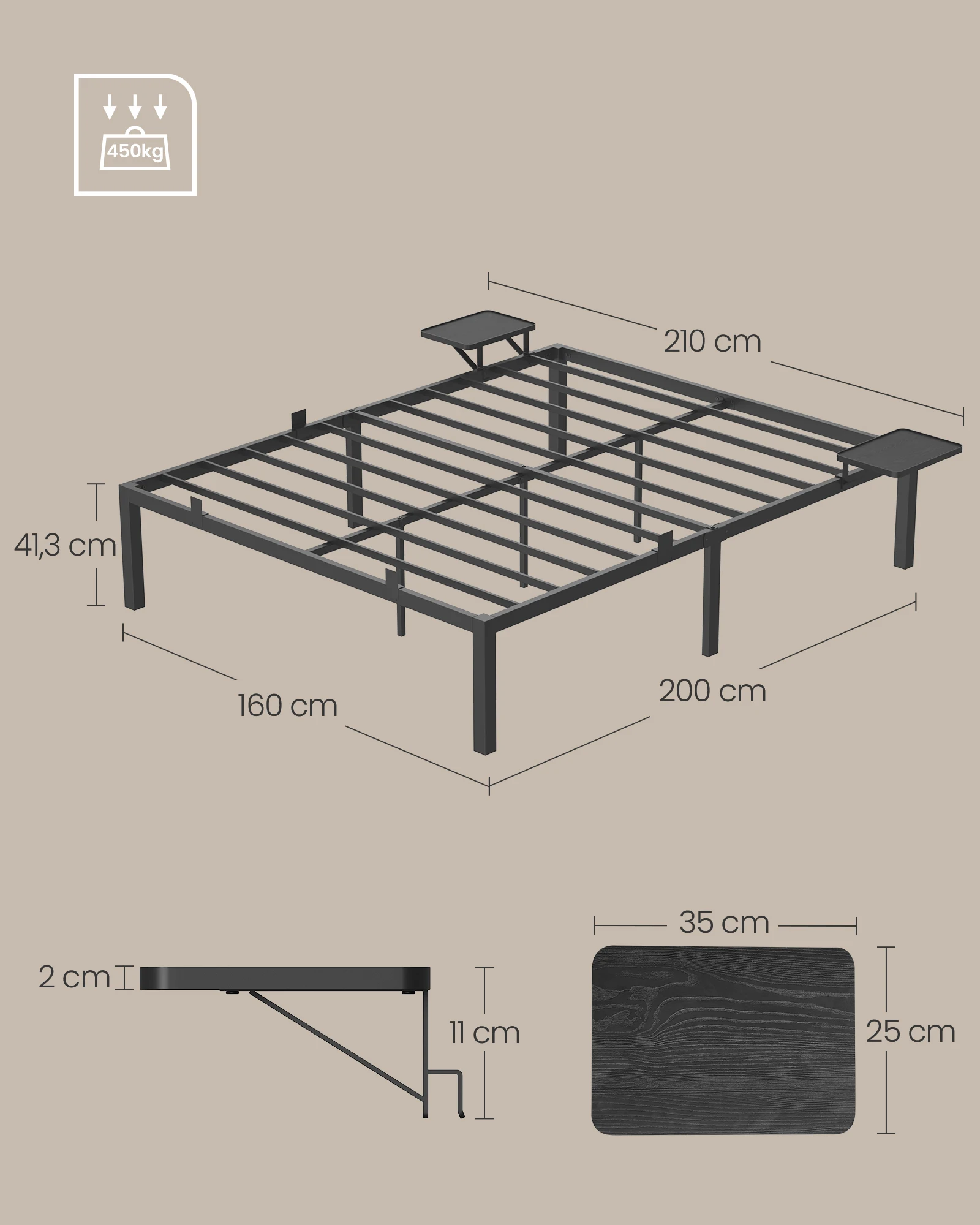 VASAGLE Modern Apartment industrial Metal Platform Bed Frame With Storage shelf