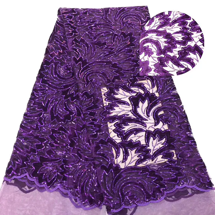 Guangzhou Factory Wholesale Price Africa Swiss Embroidery Multicolor Patch Velvet Sequins Fabric Lace For Dress