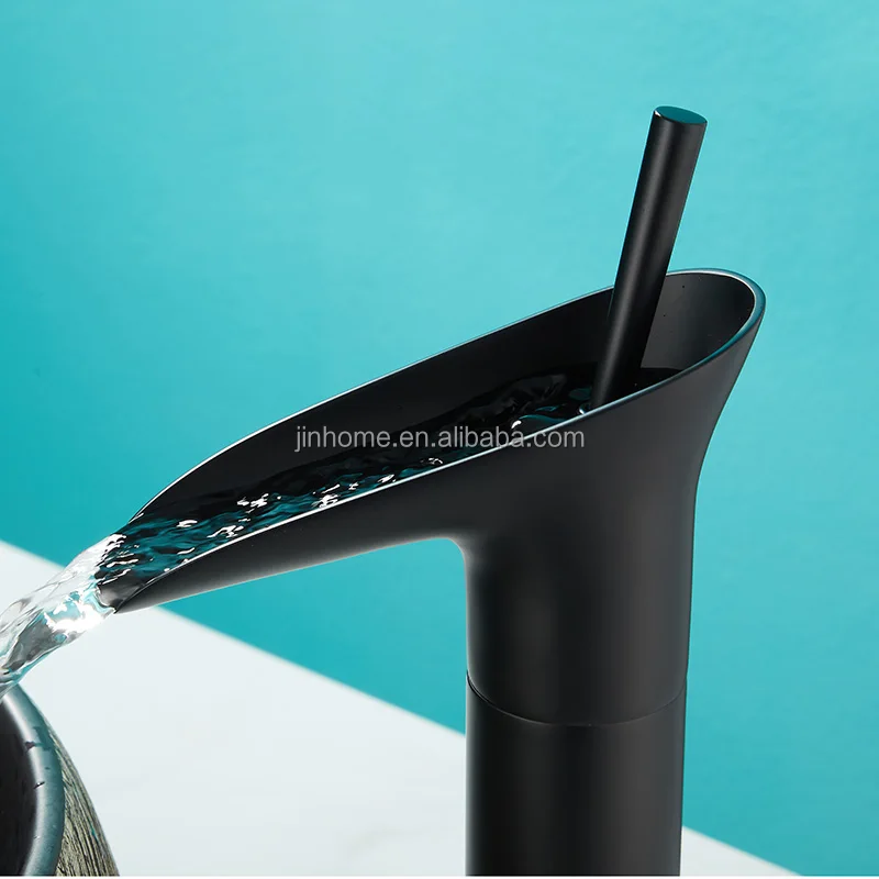 Luxury style black waterfall bathroom brass bathroom basin faucet high end