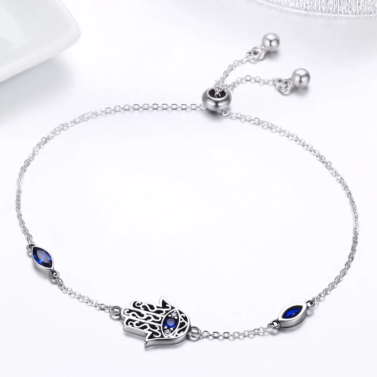 LEICARE Fatima Hamsa Hand Bracelet Blue Eye Jewelry Hamsa Hand Moroccan Bracelet Silver 925 Bracelets for Women Fine Jewelry