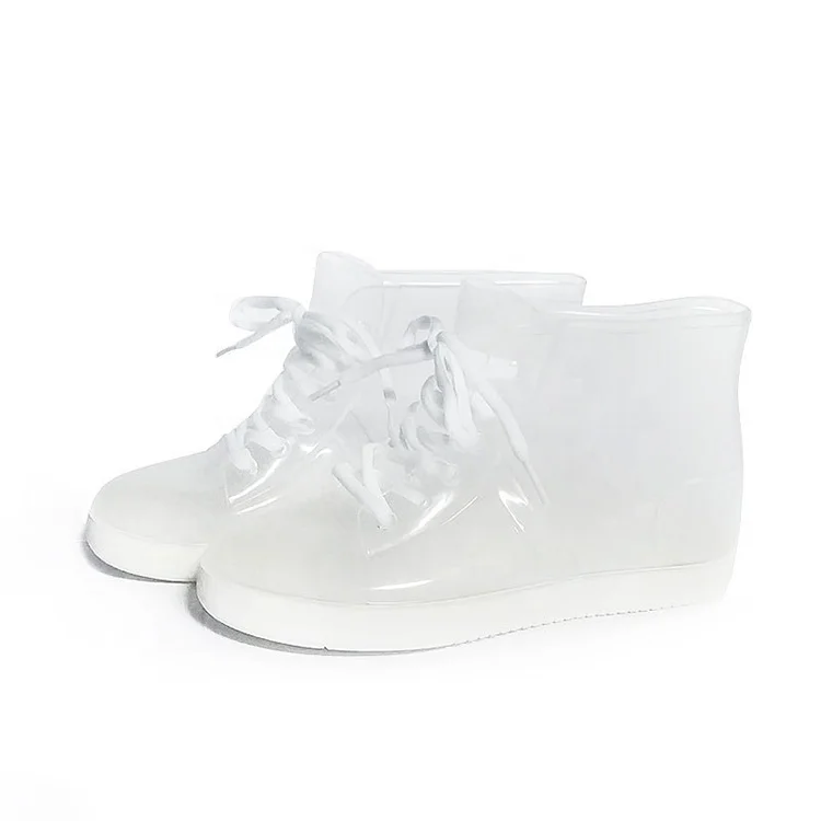Fashion custom new style transparent  PVC rain boots waterproof jelly shoes outdoor girls riding warm skidproof galoshes