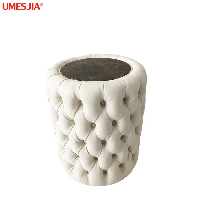
Luxury Round Ottomans synthetic leather Quilted button Italian Designer Button Upholstered Ottoman 