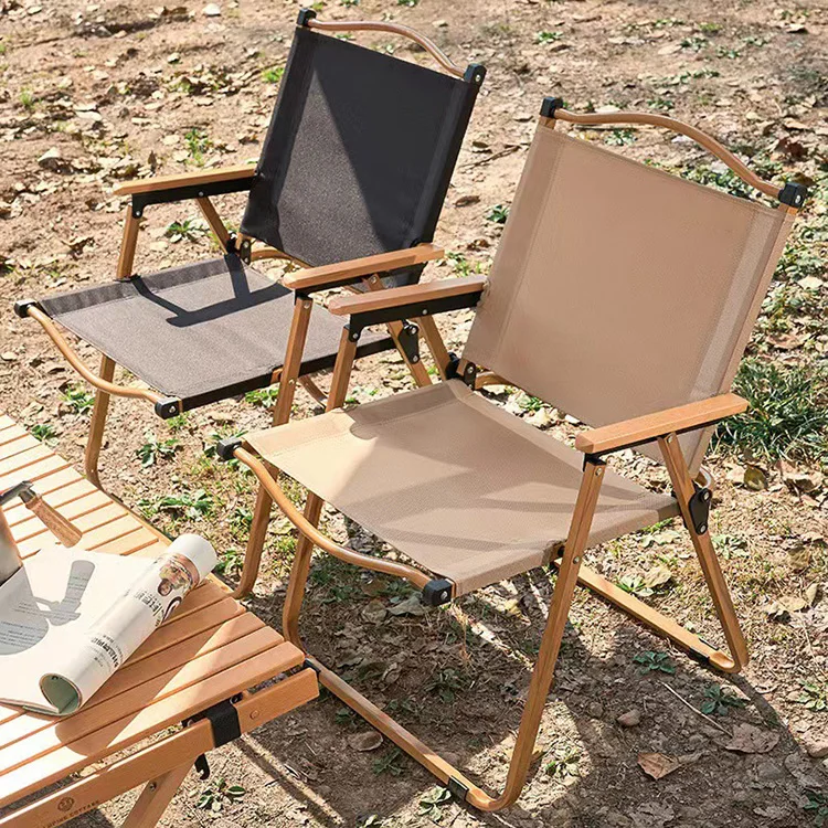 Wholesale Factory Price Outdoor Furniture Kermit Chair Wood Grain Portable Aluminum Folding Camping Chair