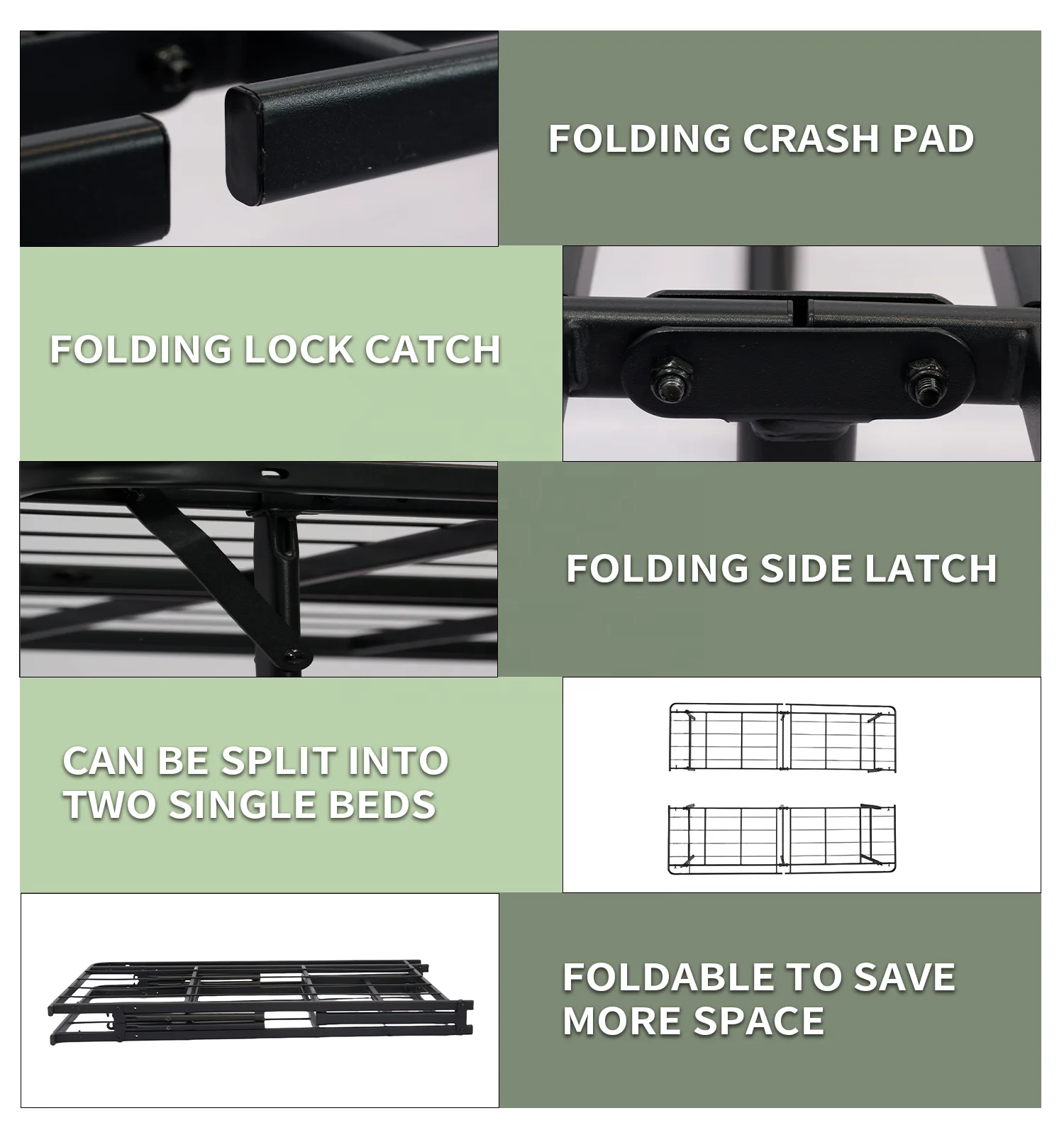 Bedroom Furniture Split Queen Sturdy Steel Folding Metal Platform Bed Base With Small Storage Space