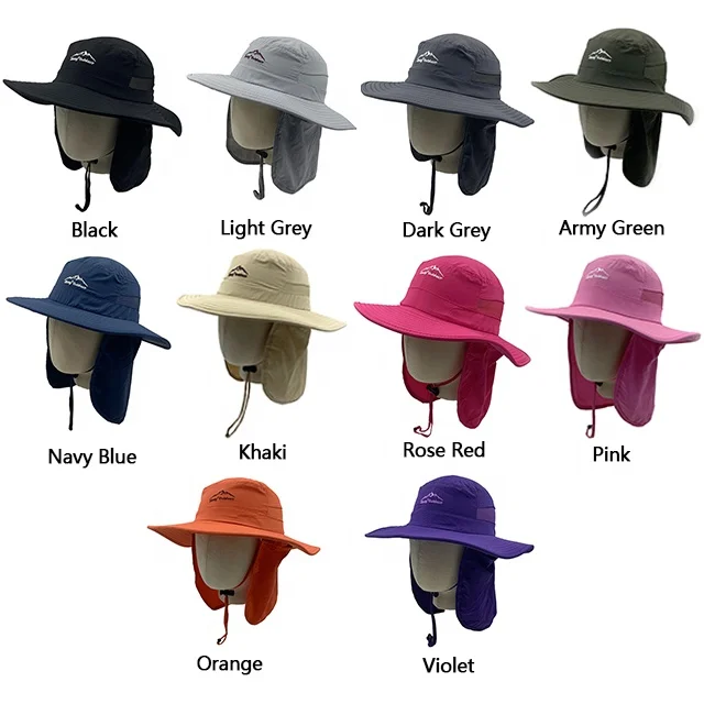 Factory price polyester wide brim custom bucket hat quick dry mesh breathable fishing hat with neck cover outdoor jungle hat
