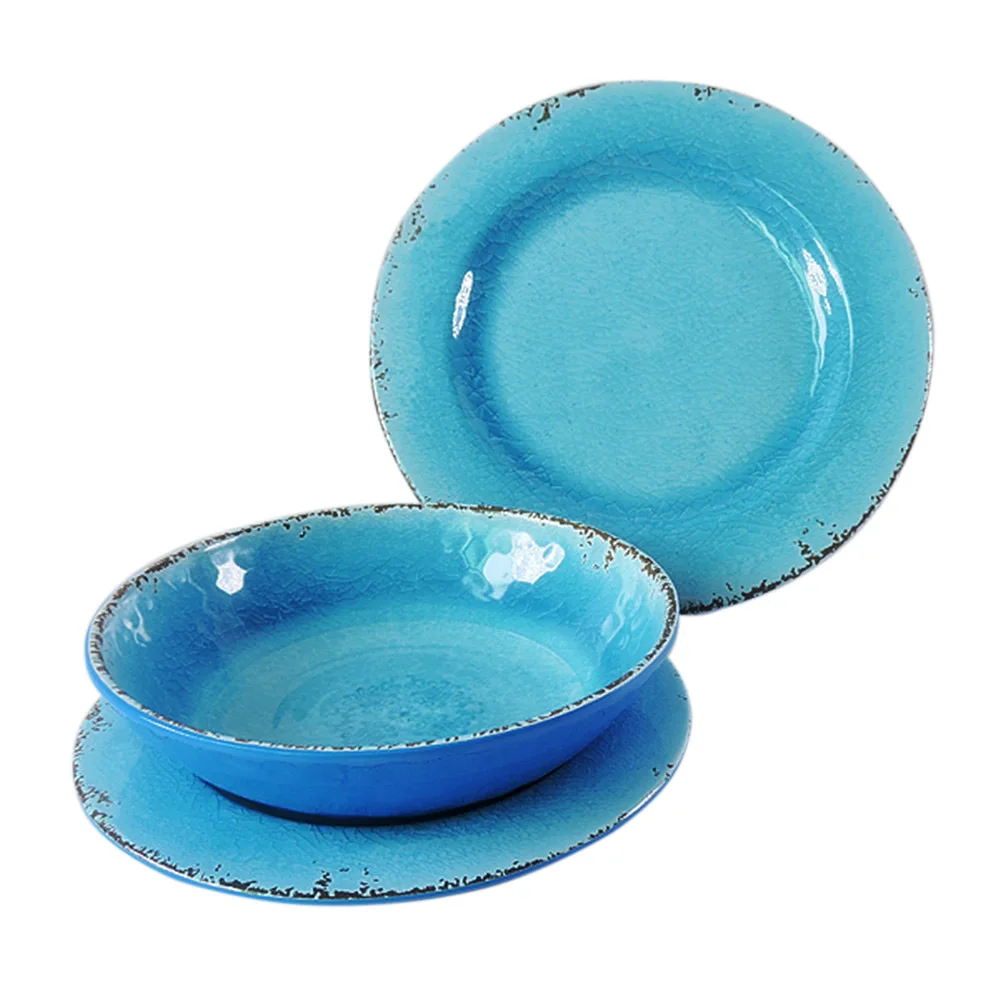dishwasher safe reusable grade rustic design ice crackle melamine tableware dinner plates dinnerware sets