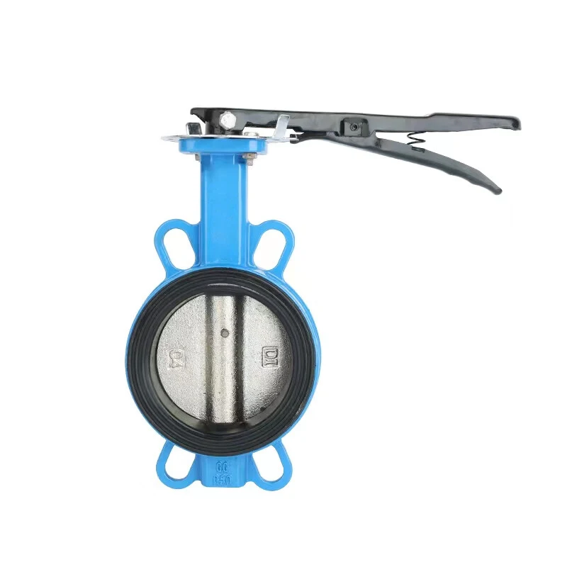 Manual double flanged butterfly valve with handle lever operator