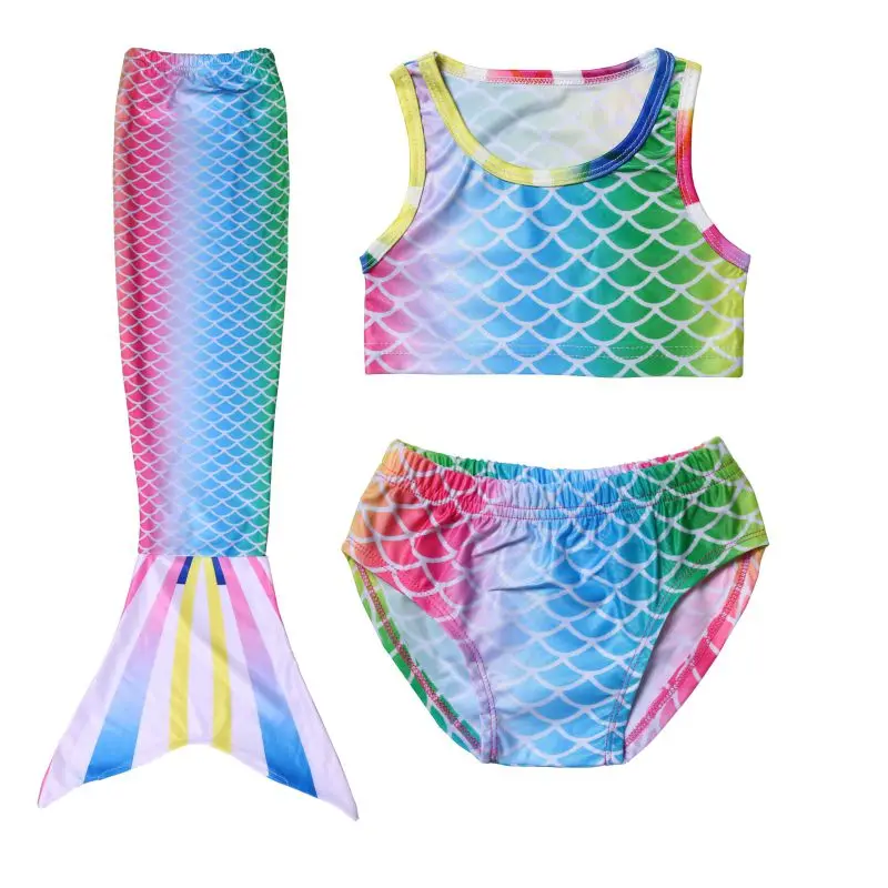 LQSZ 2022 Little Girls Kids Colorful Magical Suspender Cute Mermaid Sexy Bikini Three Pieces Custom Swimwear & Beachwear
