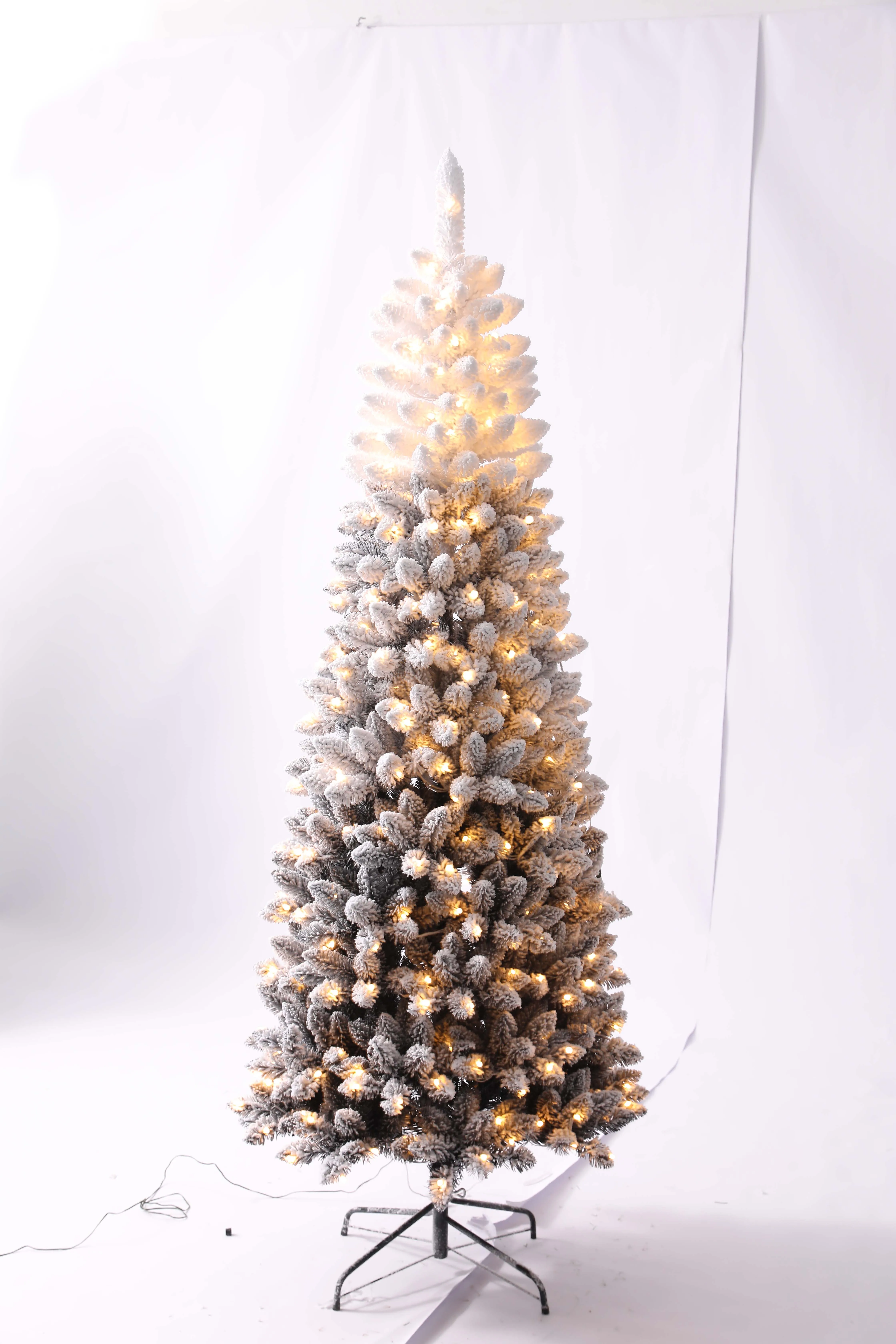 Pre-lit Whole sale Artificial Christmas tree flocking tree black &pink color hinged style  metal stand for Xmas home party use